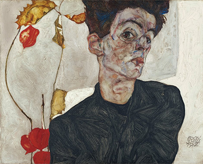 Self Portrait with Chinese Lantern Plant Egon Schiele